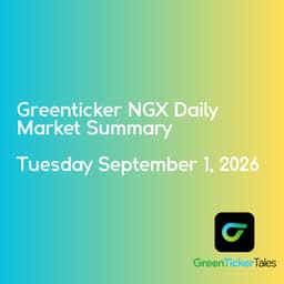 Tripple G led today's losers: NGX Daily Market Summary Tuesday September 1, 2026