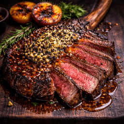 Black Garlic Butter Tomahawk with Charred Peach Glaze