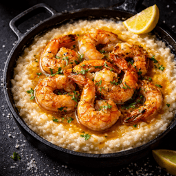 Black Garlic Butter Shrimp & Parmesan Grits (FlavorVille™)