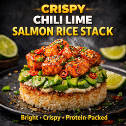 Crispy Chili Lime Salmon Rice Stack