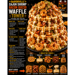 FLAVORVILLE™ CAJUN SHRIMP BACON QUESO WAFFLE TOWER